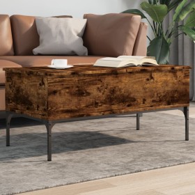 Engineered wood coffee table metal smoke oak 100x50x45cm by , Coffee table - Ref: Foro24-845413, Price: 61,99 €, Discount: %