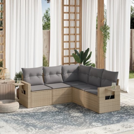 Garden sofa set with cushions 5 pieces beige synthetic rattan by , Garden sets - Ref: Foro24-3220148, Price: 362,59 €, Discou...