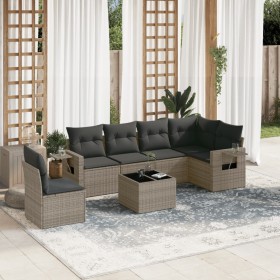 7-piece garden sofa set with gray PE rattan cushions by , Garden sets - Ref: Foro24-3220239, Price: 490,95 €, Discount: %