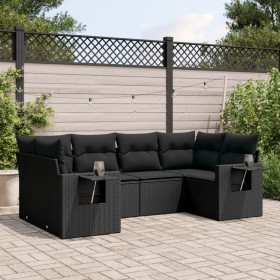 6-teiliges Gartensofa-Set und schwarze synthetische Rattankissen von , Gartensets - Ref: Foro24-3220574, Preis: 399,55 €, Rab...