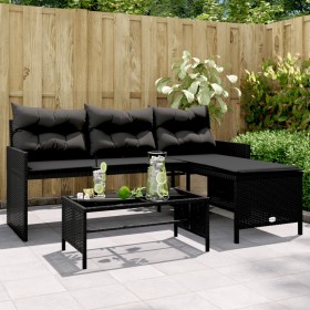 L-shaped garden sofa with black PE rattan table and cushions by , Outdoor sofas - Ref: Foro24-365572, Price: 248,99 €, Discou...