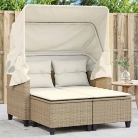 2-Sitzer-Gartensofa mit Kapuze und beigefarbenen PE-Rattanhockern von , Outdoor-Sofas - Ref: Foro24-365784, Preis: 408,99 €, ...