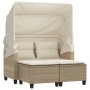 2-seater garden sofa with hood and beige PE rattan stools by , Outdoor sofas - Ref: Foro24-365784, Price: 408,99 €, Discount: %