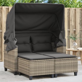 2 seater garden sofa with hood and light gray PE rattan stools by , Outdoor sofas - Ref: Foro24-365786, Price: 332,99 €, Disc...