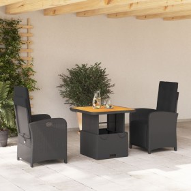 3-teilige Garten-Essgruppe mit schwarzen Kissen aus synthetischem Rattan von , Gartensets - Ref: Foro24-3277327, Preis: 374,5...