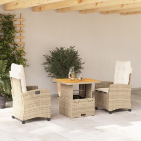 3-teilige Garten-Essgruppe mit beigen Kissen aus synthetischem Rattan von , Gartensets - Ref: Foro24-3277409, Preis: 380,44 €...