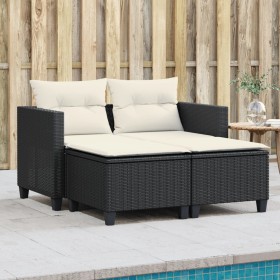 2-Sitzer-Gartensofa mit Markise und schwarzen PE-Rattanhockern von , Outdoor-Sofas - Ref: Foro24-365790, Preis: 255,99 €, Rab...