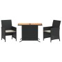 Table and chairs with cushions 3 pieces black synthetic rattan by , Garden sets - Ref: Foro24-365124, Price: 184,05 €, Discou...