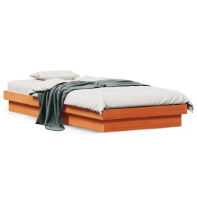 LED bed frame solid pine wood wax brown 90x190 cm by , Beds and slatted bases - Ref: Foro24-844420, Price: 102,20 €, Discount: %