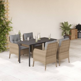 Set comedor de jardín 5 pzas con cojines ratán sintético beige de , Conjuntos de jardín - Ref: Foro24-3211985, Precio: 504,99...