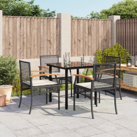 5-teiliges Gartenmöbel-Set mit schwarzen synthetischen Rattankissen von , Gartensets - Ref: Foro24-3213604, Preis: 295,99 €, ...