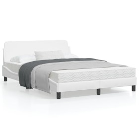 White synthetic leather headboard bed frame 140x190 cm by , Beds and slatted bases - Ref: Foro24-373179, Price: 146,68 €, Dis...