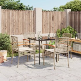 5-teiliges Garten-Essset mit beigen Kissen aus synthetischem Rattan von , Gartensets - Ref: Foro24-3213625, Preis: 346,99 €, ...