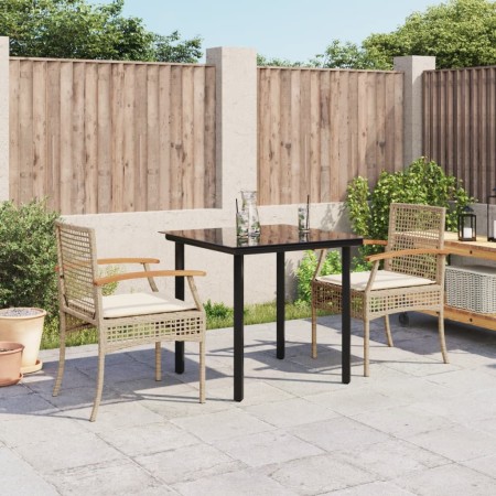 3-teilige Garten-Essgruppe mit beigen Kissen aus synthetischem Rattan von , Gartensets - Ref: Foro24-3213631, Preis: 214,99 €...