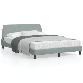 Bed frame with light gray velvet headboard 140x190cm by , Beds and slatted bases - Ref: Foro24-373172, Price: 137,37 €, Disco...