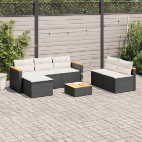 Garden sofa and cushion set 5 pieces black acacia synthetic rattan by , Garden sets - Ref: Foro24-3213537, Price: 474,10 €, D...