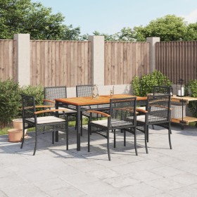 7-teiliges Garten-Essset und schwarze Kissen aus synthetischem Rattan von , Gartensets - Ref: Foro24-3213563, Preis: 484,86 €...