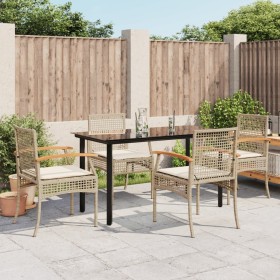 5-teiliges Garten-Essset mit beigen Kissen aus synthetischem Rattan von , Gartensets - Ref: Foro24-3213633, Preis: 364,50 €, ...