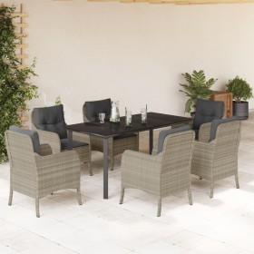 Garden dining set 7 pieces and light gray synthetic rattan cushions by , Garden sets - Ref: Foro24-3212001, Price: 775,99 €, ...