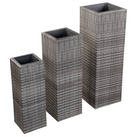 Conjunto de arriates 3 piezas ratán sintético gris de vidaXL, Maceteros y jardineras - Ref: Foro24-46926, Precio: 183,99 €, D...