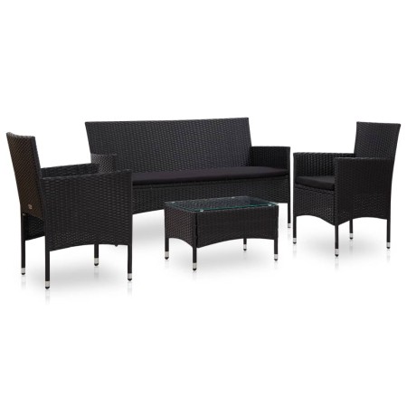 Set de muebles de jardín 4 pzas y cojines ratán sintético negro de vidaXL, Conjuntos de jardín - Ref: Foro24-45891, Precio: 2...