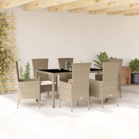 7-teiliges Garten-Essset mit beigen Kissen aus synthetischem Rattan von , Gartensets - Ref: Foro24-3277572, Preis: 526,42 €, ...