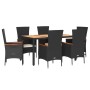 Set de comedor de jardín 7 pzas y cojines ratán sintético negro de , Conjuntos de jardín - Ref: Foro24-3277513, Precio: 683,8...