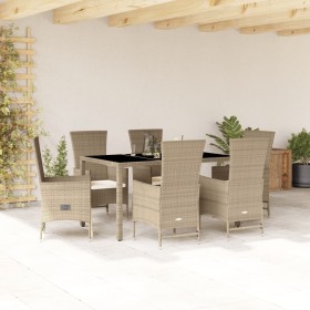 7-teiliges Garten-Essset mit beigen Kissen aus synthetischem Rattan von , Gartensets - Ref: Foro24-3277579, Preis: 697,96 €, ...