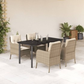 5-teiliges Garten-Essset mit beigen Kissen aus synthetischem Rattan von , Gartensets - Ref: Foro24-3211972, Preis: 610,99 €, ...