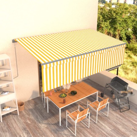 Automatic retractable awning with blind 5x3 m yellow and white by , Awnings - Ref: Foro24-3069468, Price: 523,64 €, Discount: %