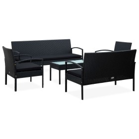 Set muebles de jardín 5 piezas y cojines ratán sintético negro de vidaXL, Conjuntos de jardín - Ref: Foro24-45791, Precio: 32...