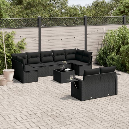 Set de sofás de jardín 10 pzas cojines ratán sintético negro de , Conjuntos de jardín - Ref: Foro24-3220624, Precio: 613,30 €...