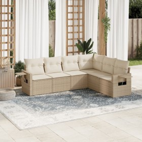 Gartensofa-Set mit Kissen, 6-teilig, beiges synthetisches Rattan von , Gartensets - Ref: Foro24-3220207, Preis: 480,21 €, Rab...