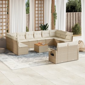 Gartensofa-Set mit Kissen, 13-teilig, beiges synthetisches Rattan von , Modulare Sofas für den Außenbereich - Ref: Foro24-322...