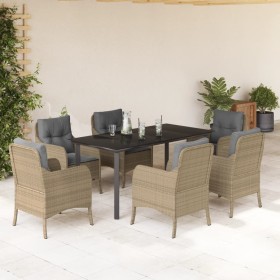 Set comedor de jardín 7 pzas con cojines ratán sintético beige de , Conjuntos de jardín - Ref: Foro24-3211987, Precio: 775,99...