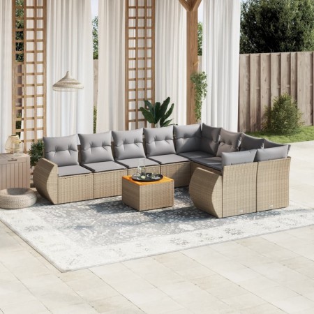 Gartensofa-Set mit beigen Kissen, 10-teilig, synthetisches Rattan von , Gartensets - Ref: Foro24-3257494, Preis: 751,24 €, Ra...