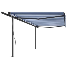 Automatic retractable awning with blue and white poles 5x3 m by , Awnings - Ref: Foro24-3070186, Price: 662,27 €, Discount: %