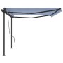 Toldo retráctil automático con postes azul y blanco 5x3 m de , Toldos - Ref: Foro24-3070186, Precio: 662,27 €, Descuento: %