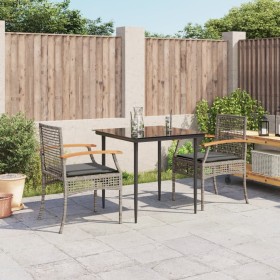 3-teilige Garten-Essgruppe mit grauen synthetischen Rattankissen von , Gartensets - Ref: Foro24-3213610, Preis: 233,99 €, Rab...