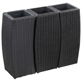 Set of 3 black synthetic rattan flower beds by vidaXL, Pots and planters - Ref: Foro24-46939, Price: 129,99 €, Discount: %