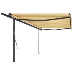 Toldo retráctil automático con postes amarillo y blanco 5x3 m de , Toldos - Ref: Foro24-3070188, Precio: 676,99 €, Descuento: %