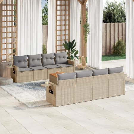 Set de sofás de jardín 9 pzas con cojines ratán sintético beige de , Sofás modulares de exterior - Ref: Foro24-3224484, Preci...