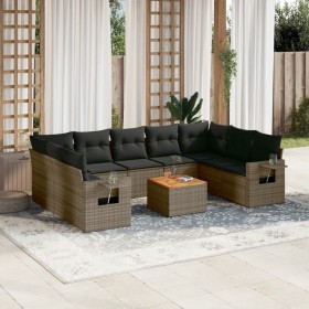 Set de sofás de jardín 10 pzas con cojines ratán sintético gris de , Sofás modulares de exterior - Ref: Foro24-3224709, Preci...