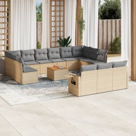 14-teiliges Gartensofa-Set mit beigen synthetischen Rattankissen von , Modulare Sofas für den Außenbereich - Ref: Foro24-3224...