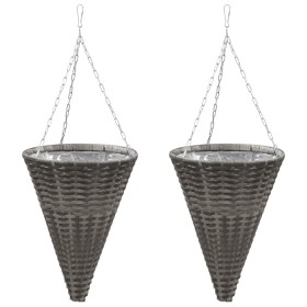 Hanging planters 2 units gray synthetic rattan by vidaXL, Pots and planters - Ref: Foro24-46956, Price: 38,99 €, Discount: %