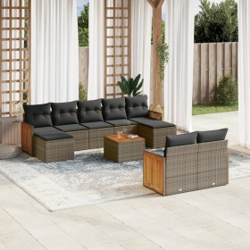 10-teiliges Gartensofa-Set mit grauen synthetischen Rattankissen von , Gartensets - Ref: Foro24-3228090, Preis: 643,61 €, Rab...