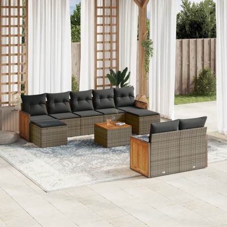 10-piece garden sofa set with gray synthetic rattan cushions by , Garden sets - Ref: Foro24-3228090, Price: 625,27 €, Discoun...