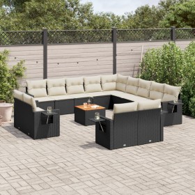 14-teiliges Gartensofa-Set mit schwarzen synthetischen Rattankissen von , Modulare Sofas für den Außenbereich - Ref: Foro24-3...