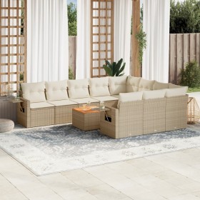 Set de sofás de jardín 11pzas con cojines ratán sintético beige de , Sofás modulares de exterior - Ref: Foro24-3224742, Preci...