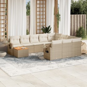 11-teiliges Gartensofa-Set mit beigen synthetischen Rattankissen von , Modulare Sofas für den Außenbereich - Ref: Foro24-3224...